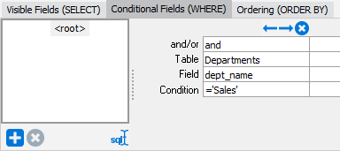 The where clause of the main query. Department name, from the departments table, has been added with the condition equal to sales.